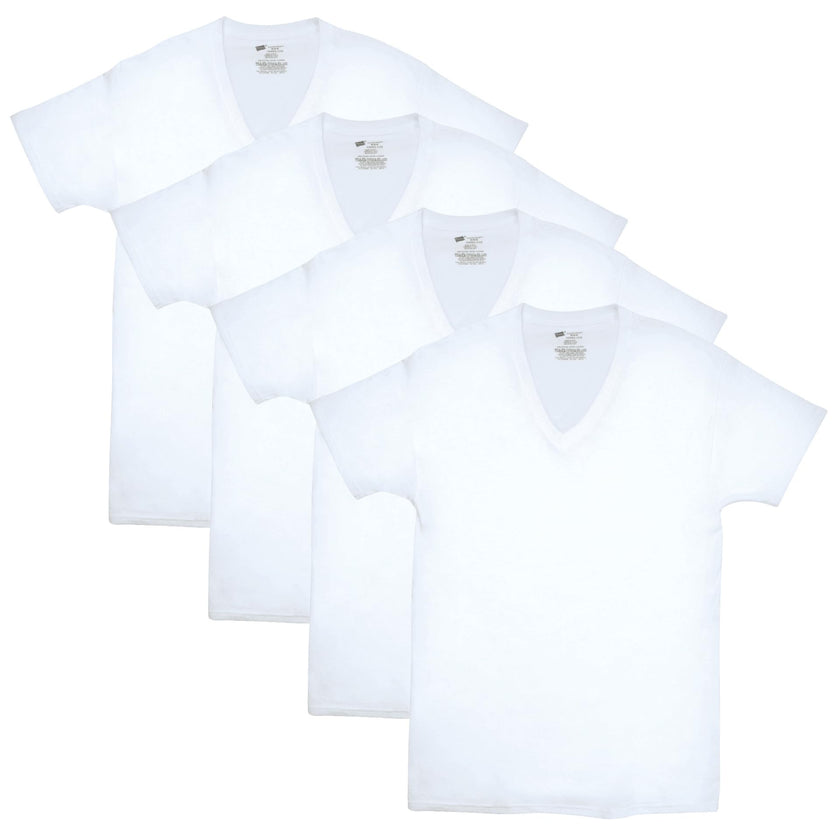 Hanes Men's ComfortSoft 4 Pack FreshIQ Cotton V-Neck T-Shirt, White, Large 🍁 All In One Marketplace Canada