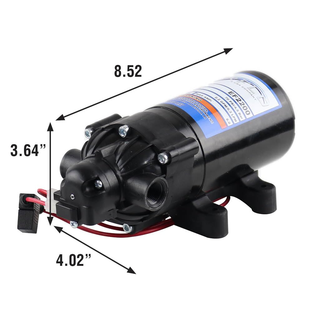 Everflo 12V On-Demand Diaphragm Sprayer Pump - 2.2GPM, 70 PSI, 3/8