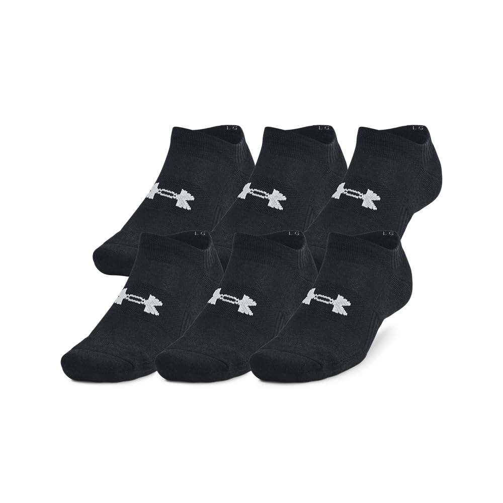 Under Armour Unisex Adult Training Cotton No Show Socks (6 Pairs), (001) Black/Black/White, Large 🍁 All In One Marketplace Canada