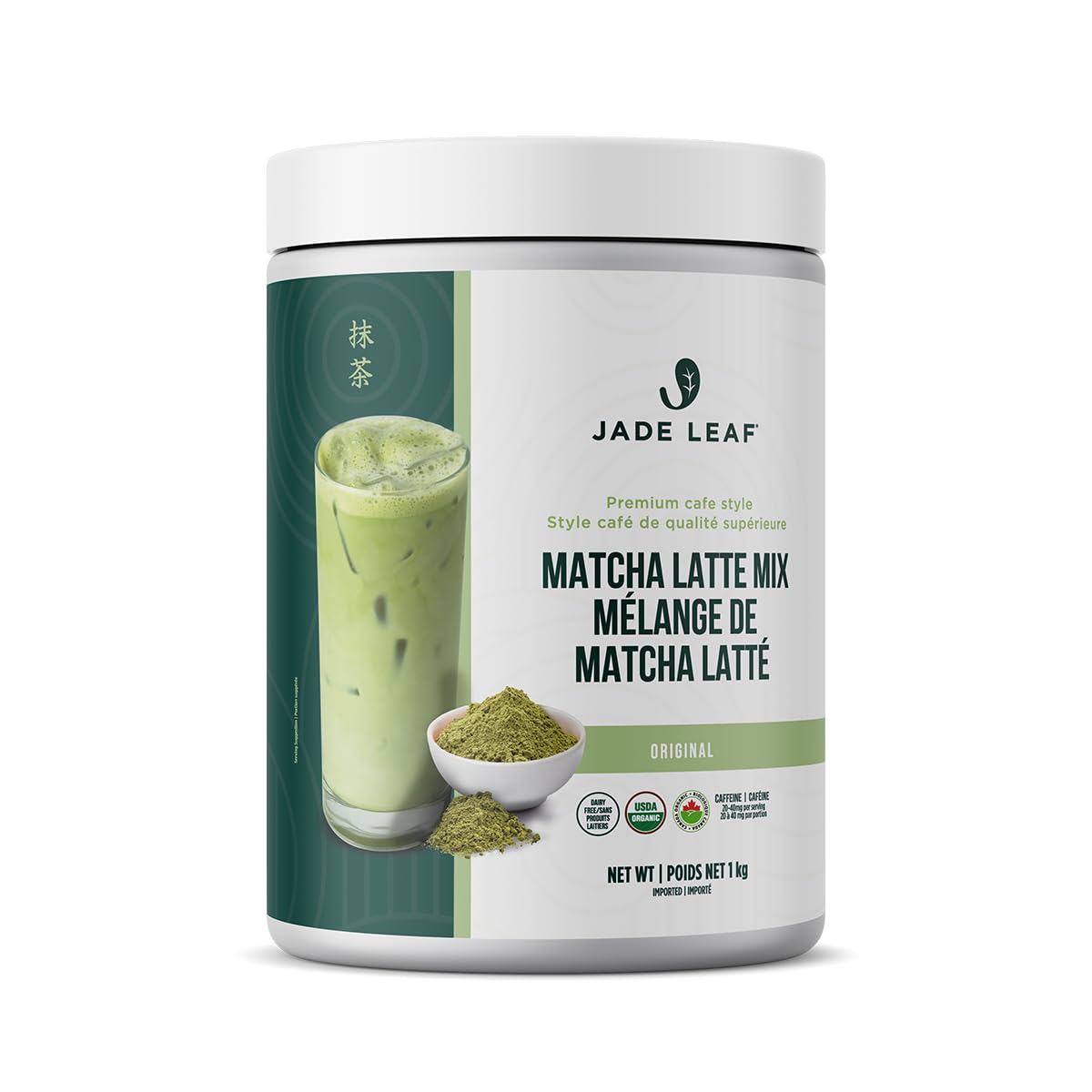 Jade Leaf Matcha Organic Matcha Latte Mix - Lightly Sweet Japanese Matcha Green Tea Powder with Organic Cane Sugar for Café Style Blend, 100 Servings (1kg Tub) 🍁 All In One Marketplace Canada