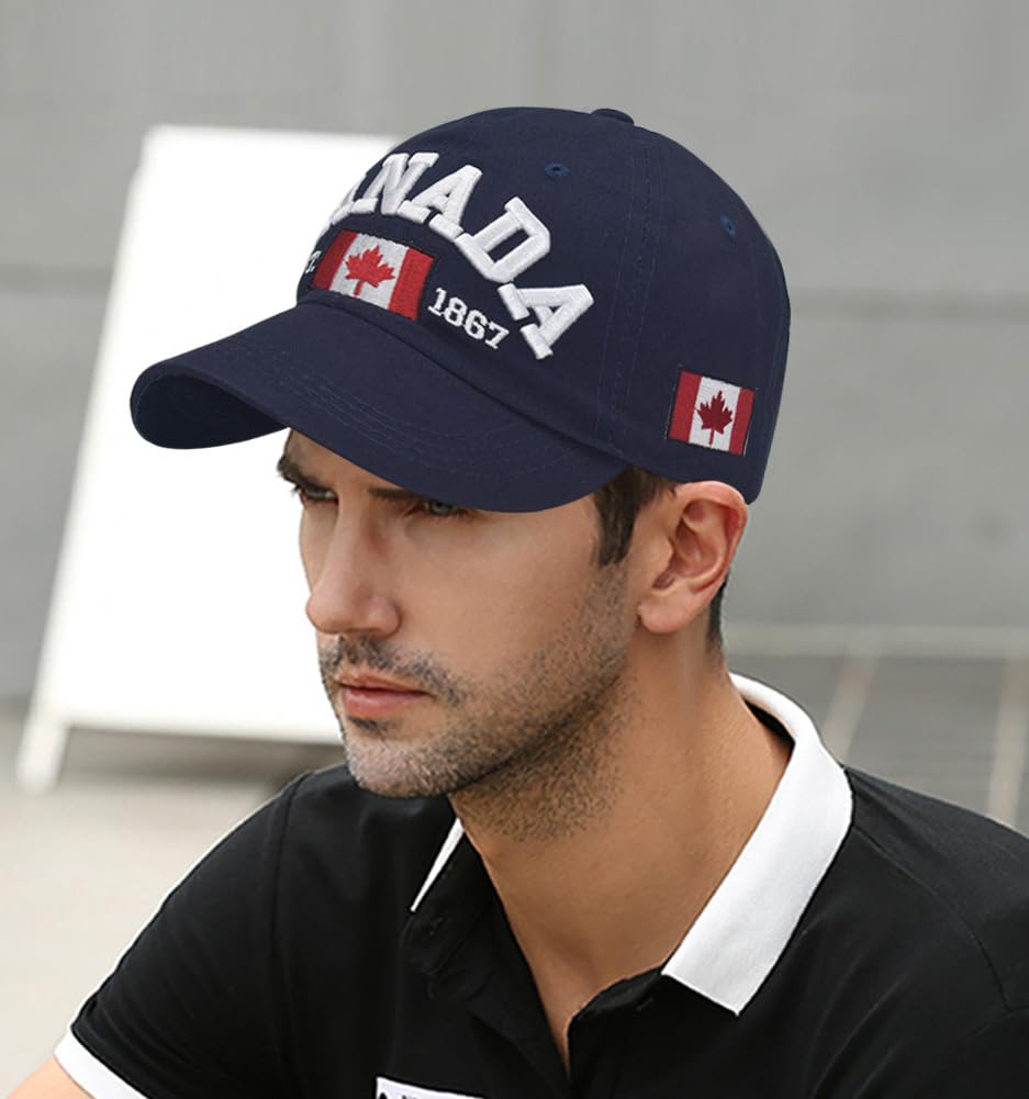 Navy Blue and Red Canada Baseball Cap for Men Women, Canada Day Maple Leaf Flag Embroidered Adjustable Dad Hat Golf Cap Sport Outdoor Fitted Plain Cap 🍁 All In One Marketplace Canada