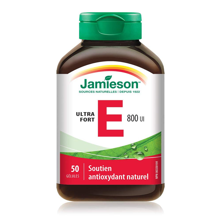 Jamieson Ultra Strength Vitamin E 800 IU Softgels, Natural Antioxidant, Helps Prevents Tissue Damage and Vitamin E Deficiency. Gluten-Free, No Artificial Flavours, Colours, or Preservatives, 50 Count, Proudly Canadian 🍁 All In One Marketplace Canada