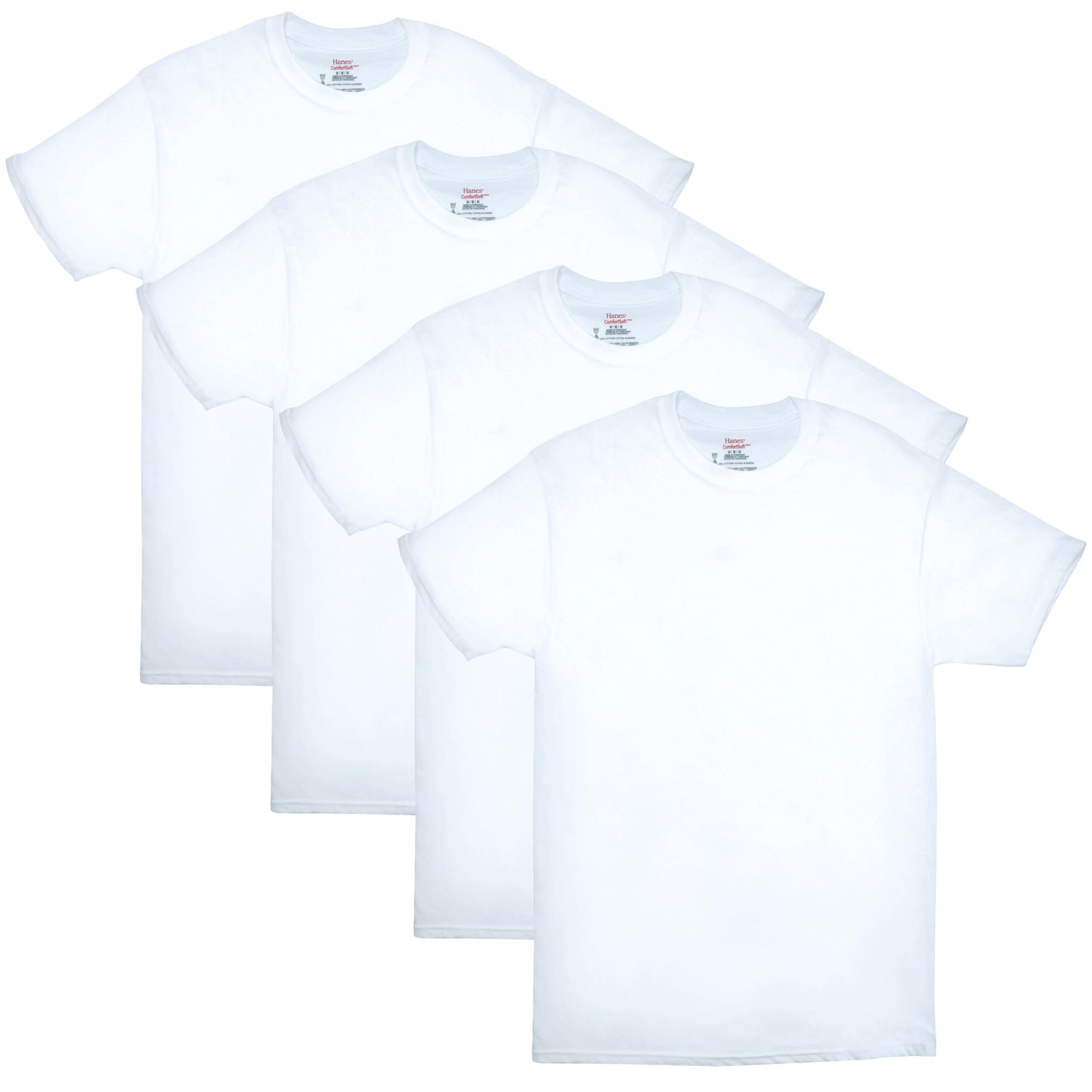 Hanes Men's ComfortSoft 4 Pack Cotton Crewneck T-Shirt, White, Large 🍁 All In One Marketplace Canada
