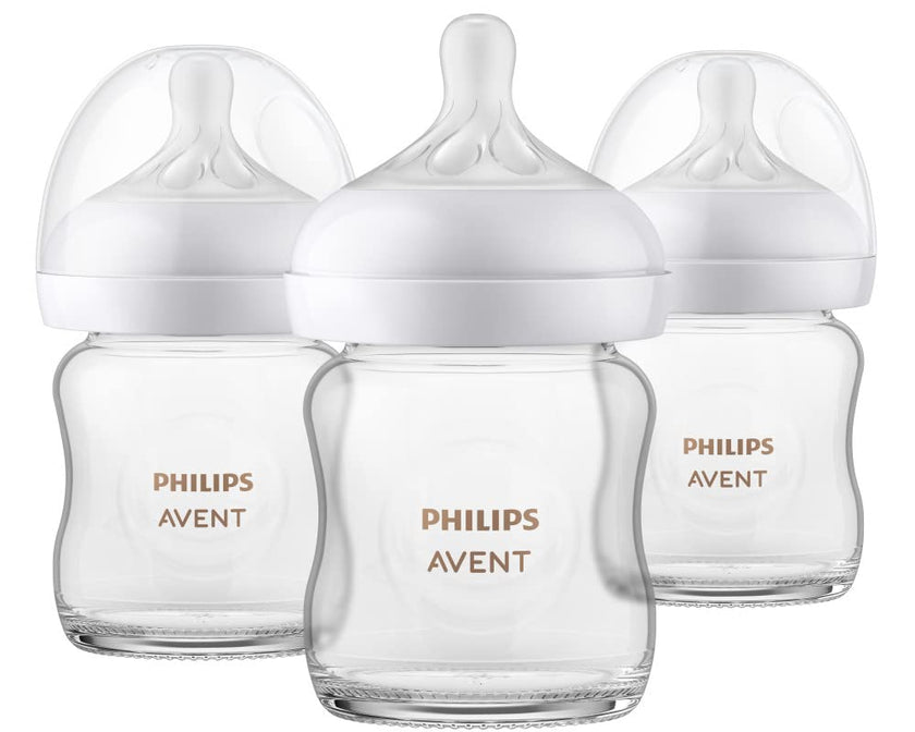 Philips Avent Natural Glass Baby Bottles with Natural Response Nipples (Slow Flow, Flow 2), 4oz, 3-pack, SCY910/03 🍁 All In One Marketplace Canada