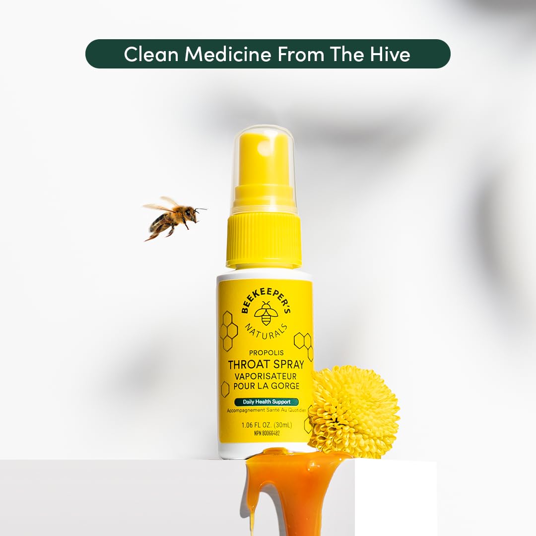 BEEKEEPER'S NATURALS Propolis Throat Spray - 85mg Bee Propolis Extract - Natural Immune Support, Sore Throat Relief & Antioxodant Support - Antioxidants, Keto, Paleo, Gluten-Free (1.06 oz) 🍁 All In One Marketplace Canada