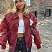 Oversized Fashion Zip-up Lapel Leather Jacket for women