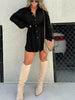 Elegant Women's Long Sleeve  Button down Shirt Dress  Fashionable Short Outfit Set Two piece Suit  Set