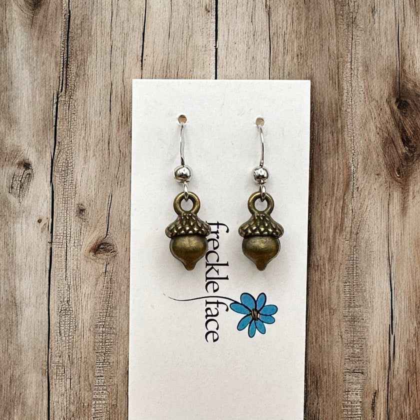 Simple Acorn Earrings – Minimalist Autumn-Inspired Earrings in Mixed Metals