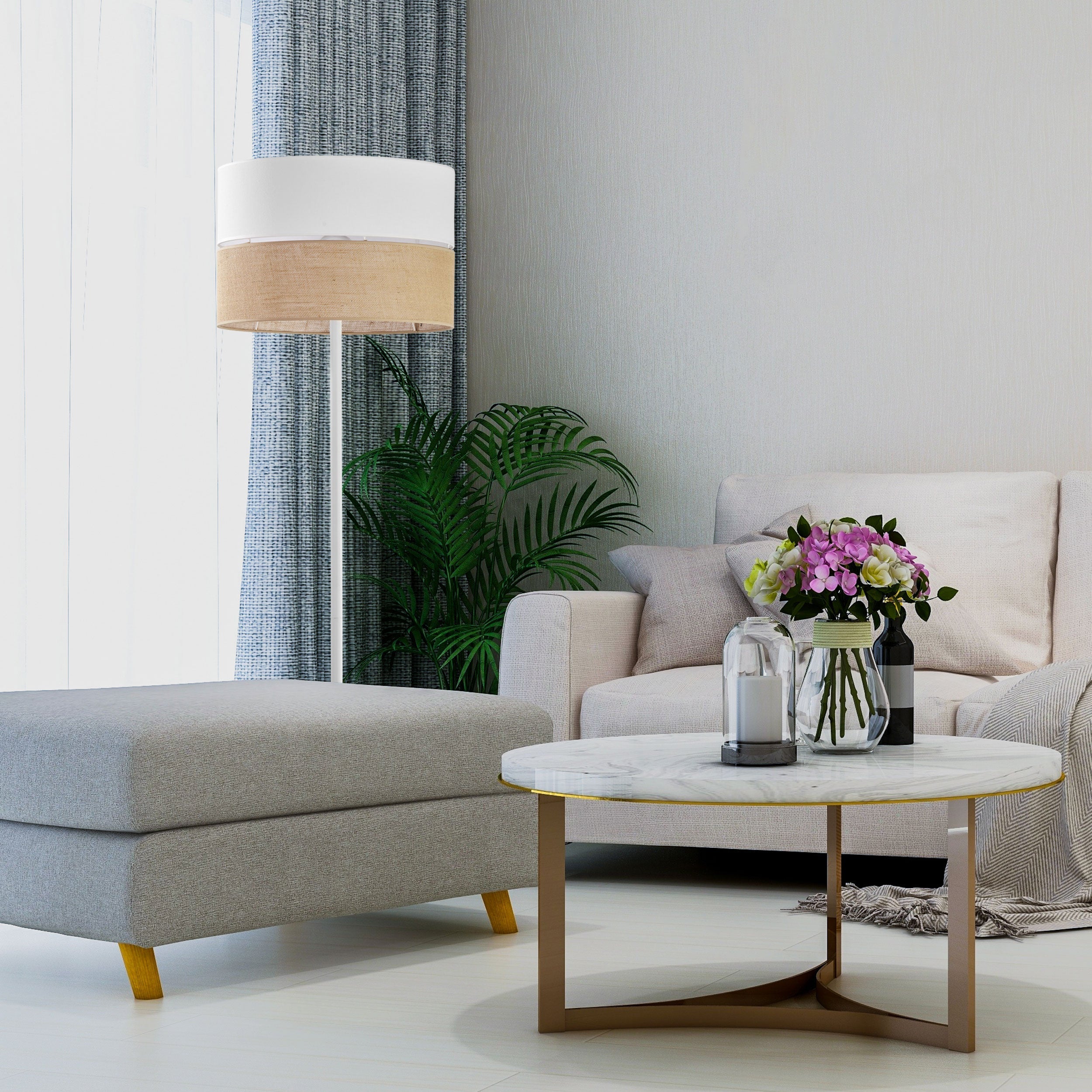 LINOBIANCO Natural Woven Floor Lamp for Living Room, Bedroom & Reading Nook – Scandinavian Minimalist Lighting