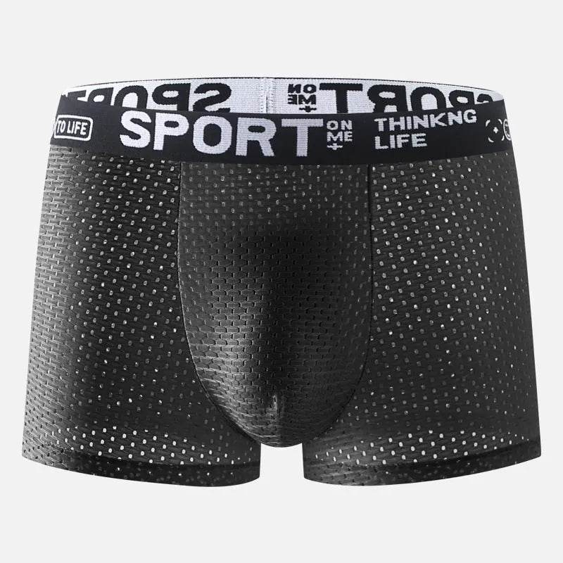 Men's Underwear Mid Waist Mesh Ice Silk Mesh SPORT Boxer Brief