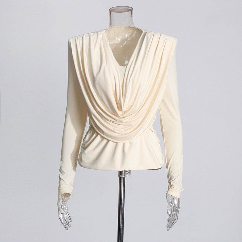 Top Fashion Swing pleated draping cowl neck blouse top