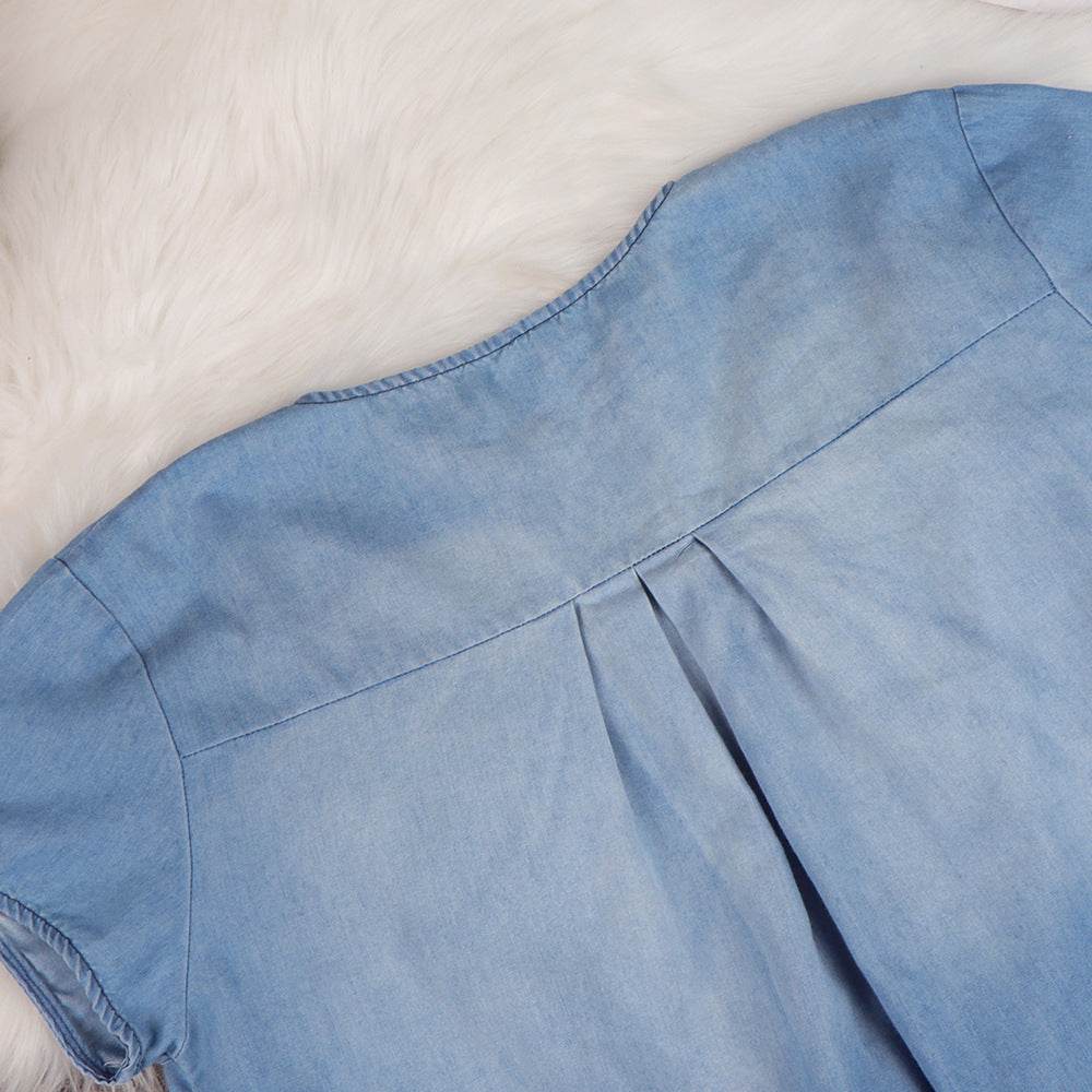 Round Neck Pleated Loose Solid Color Casual Plus Size Denim Dress