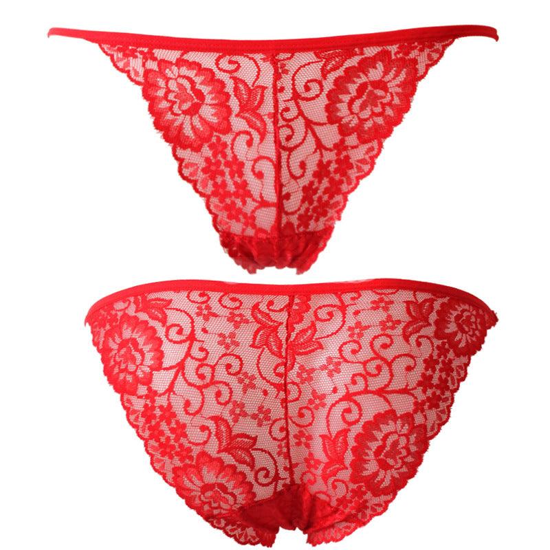 Women's Lace Jacquard Low-Waist Briefs Traceless Hip-Lifting Hollow Floral
