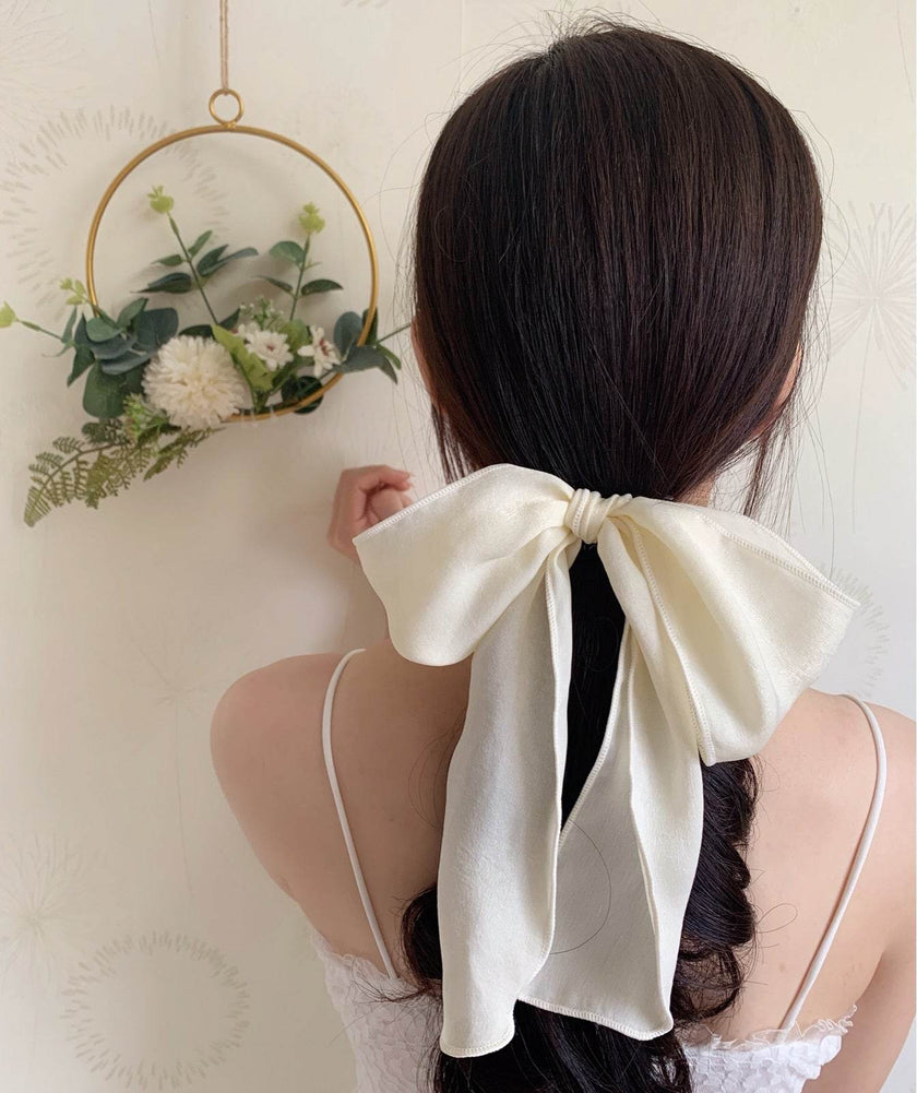 Silk satin oversized bow tie Hair Scrunchies ponytail Holder