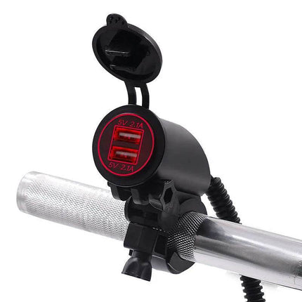 4.2A Dual USB Motorcycle Charger – IP66 Waterproof, Handlebar Mount, DC12-24V