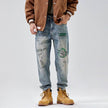 American Print Denim Casual jeans pant Loose Straight Dad Trousers For Men