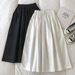 Solid Color Women Workwear Pleated Midi Skirt
