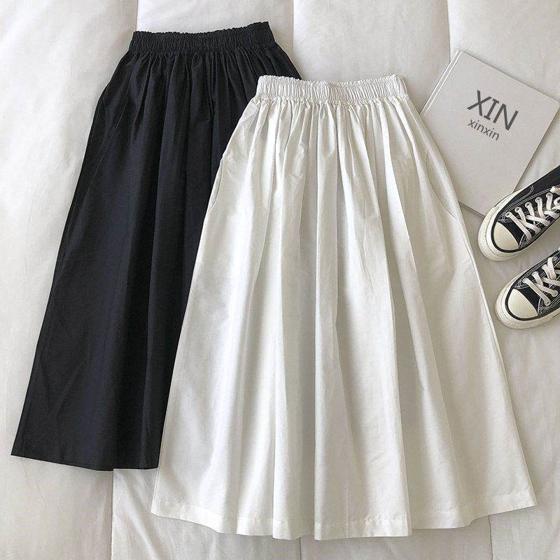 Solid Color Women Workwear Pleated Midi Skirt