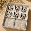 Palestinian Kuffia Coffee Set of 6 – Ceramic Cups with Plates (10×9×7 cm), Traditional Arabic Coffee Cups