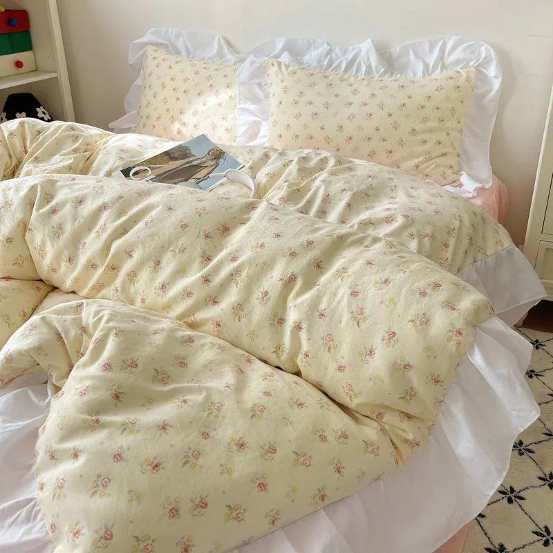 Washed Cotton Four-piece Bed Set with Duvet Cover and Sheets