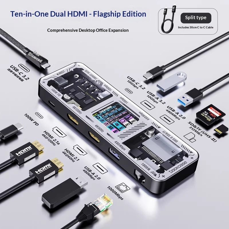 10-in-1 USB-C Docking Station – 8K HDMI, Gigabit Ethernet, 100W PD, SD Card Hub
