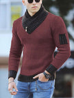 coofandy turtleneck - Independent Station Casual Slim Knit Pullover Long-sleeved Scarf Collar Sweater Men's
