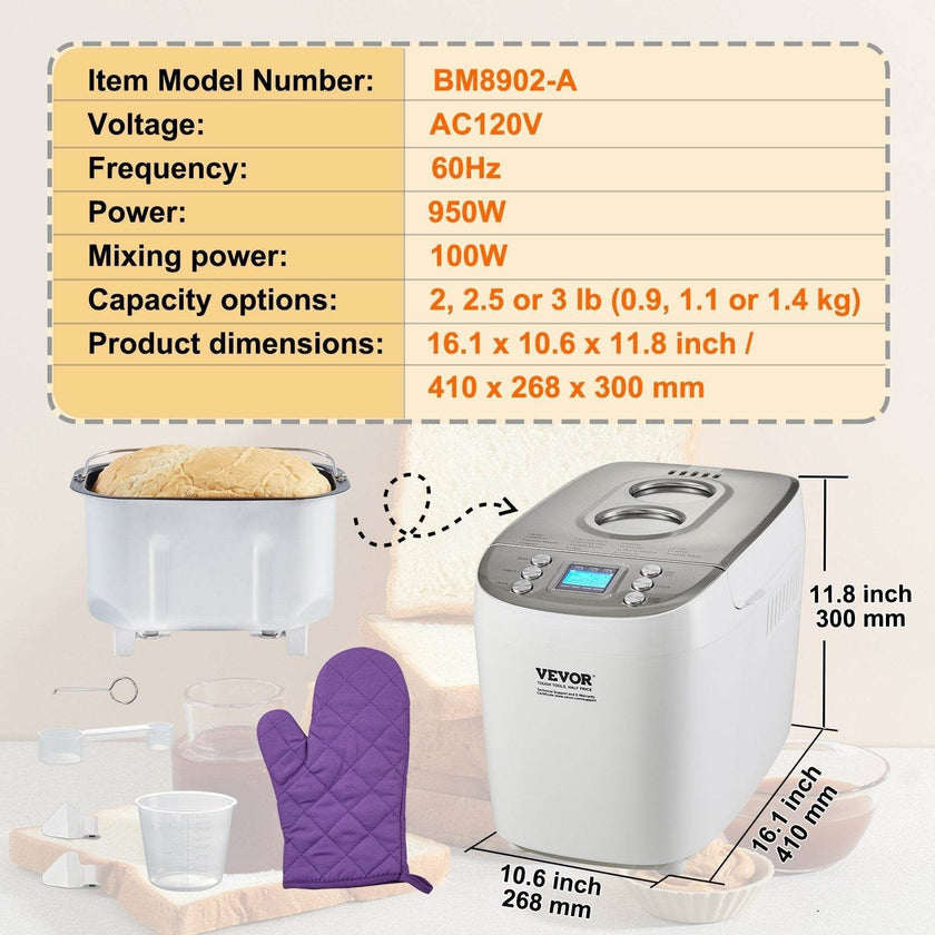 VEVOR Automatic Bread Maker 3LB Non-sticking Bread Making Machine
