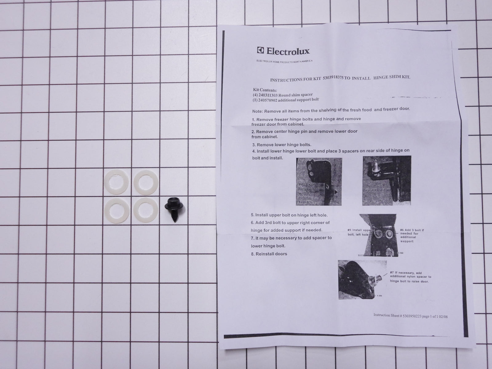 Jeu de cales pour charnière de porte de réfrigérateur Frigidaire 5303918375