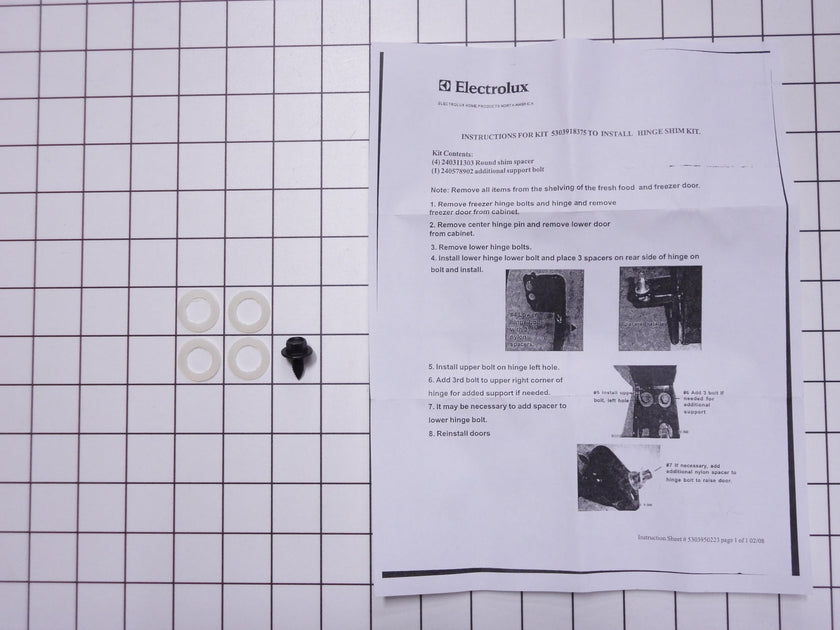 Jeu de cales pour charnière de porte de réfrigérateur Frigidaire 5303918375