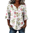 Womens Three-quarter-sleeve Buttoned Blouse With A Floral Pattern