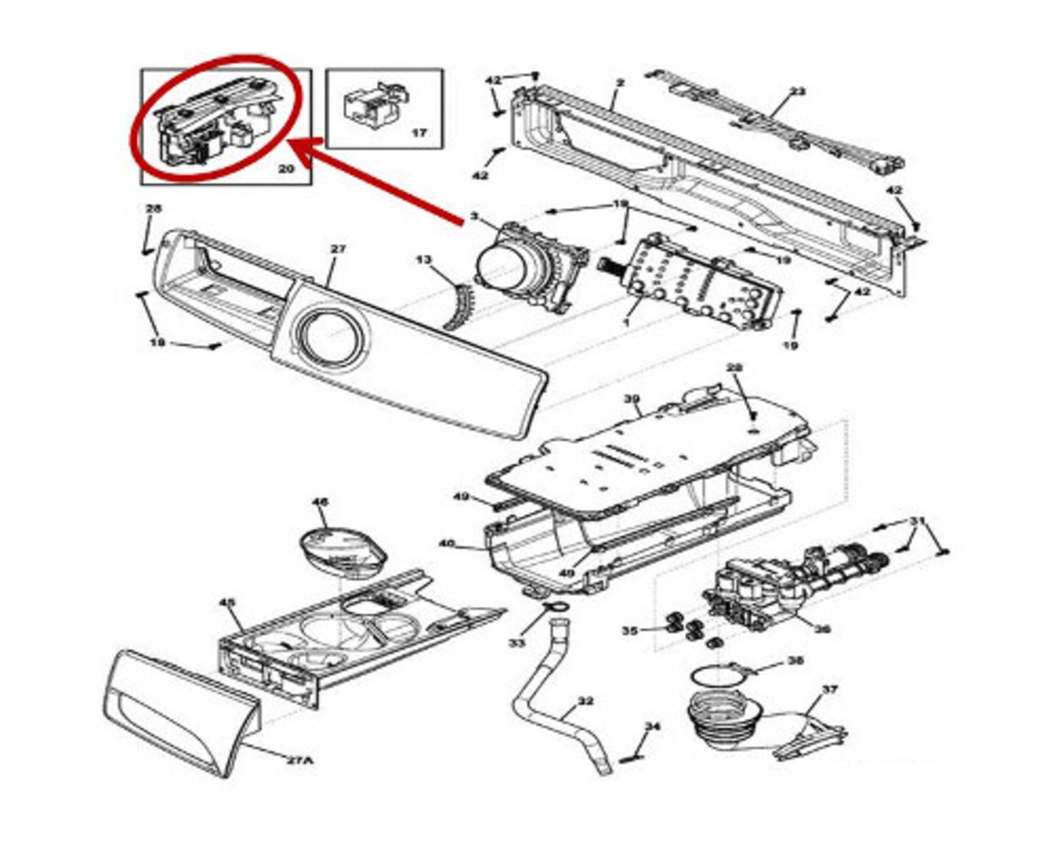 Assamblage de la carte principale de la machine à laver Frigidaire, pièce 5304519503