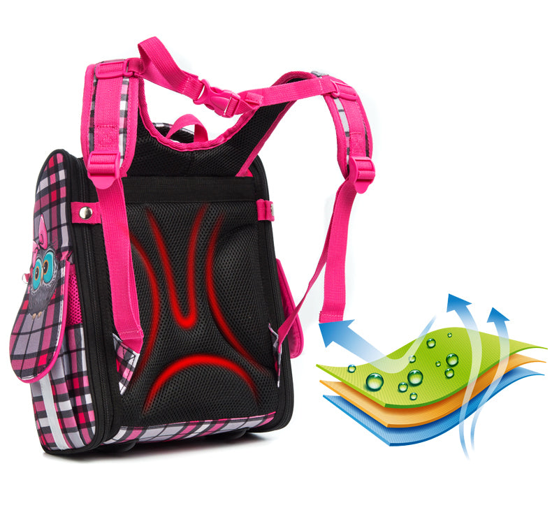 Cute Owl & Cartoon Print Girls' School Backpack – 14-Inch Nylon Kids Bag (SUV, Car, Owl, Bear)