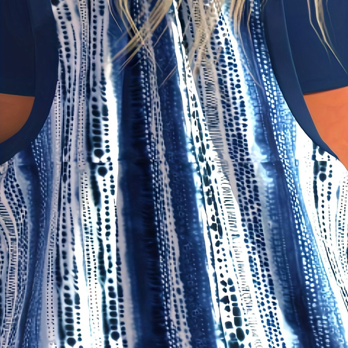 Women's Striped Swimsuit Skirt Set – Nylon Spandex Two-Piece Swimwear in Blue (XL–5XL)