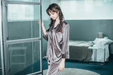 2pcs Couple Gold Velvet Long Sleeve Pajamas set
