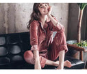 2pcs Couple Gold Velvet Long Sleeve Pajamas set