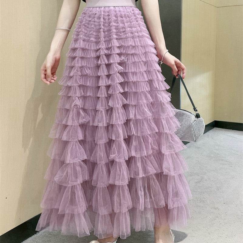 Cake Skirt Women's White Gauze long Layered tulle Skirt