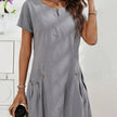 Women's Short-Sleeve Casual Dress with Pockets & Zipper – 12 Colors, S–3XL