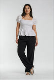 Sera – Cotton Poplin Puff Sleeve Peplum Blouse Top In White