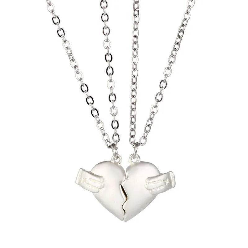 Creative Magnet Love Necklace 2pcs Heart-broken Shape Necklace Men And Women Personalized Jewelry For Valentine's Day