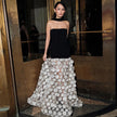 Black And White Tube Top Three-dimensional Flower Pettiskirt Dinner Dress