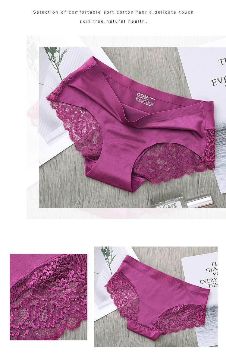 Women's Ice Silk Lace Briefs 3-Pack Seamless Mid-Waist Floral Underwear