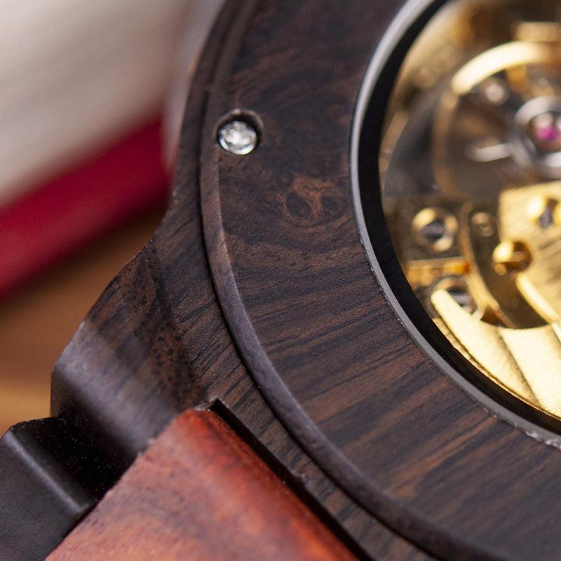 Wooden Mechanical Watch for Men – Skeleton Automatic Wristwatch (30M Waterproof)