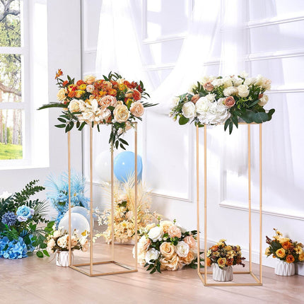 10PCS 31.5inch High Wedding Flower Stand, With Acrylic Laminate,Metal Vase Column Geometric Centerpiece Stands, Gold Rectangular Floral Display Rack For Events Reception, Party Decoration