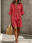 Women's Two-Piece Shorts Suit – V-Neck Ruffle Top & Short Pant Set