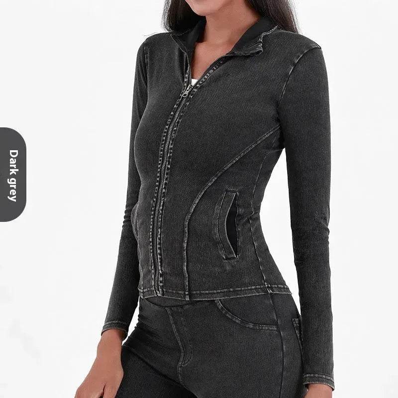 Fashion Slim fit Zipper High neck Denim Jacket for women