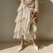 Spring Summer Irregular Cake Layer Lace Midi Tulle Skirt