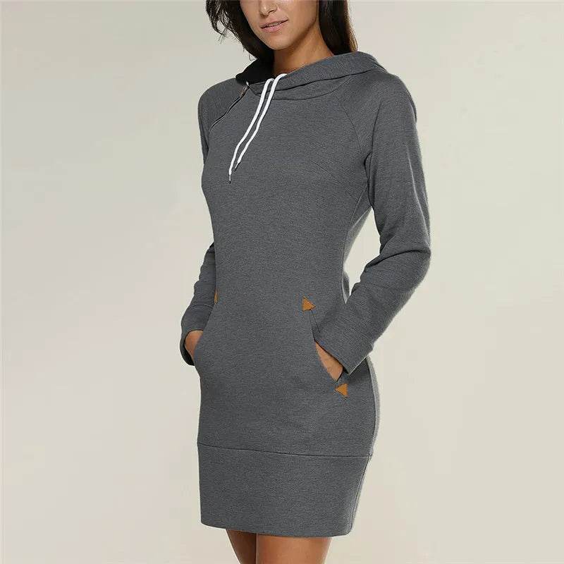Women New hooded zipper pullover mid-length sweater