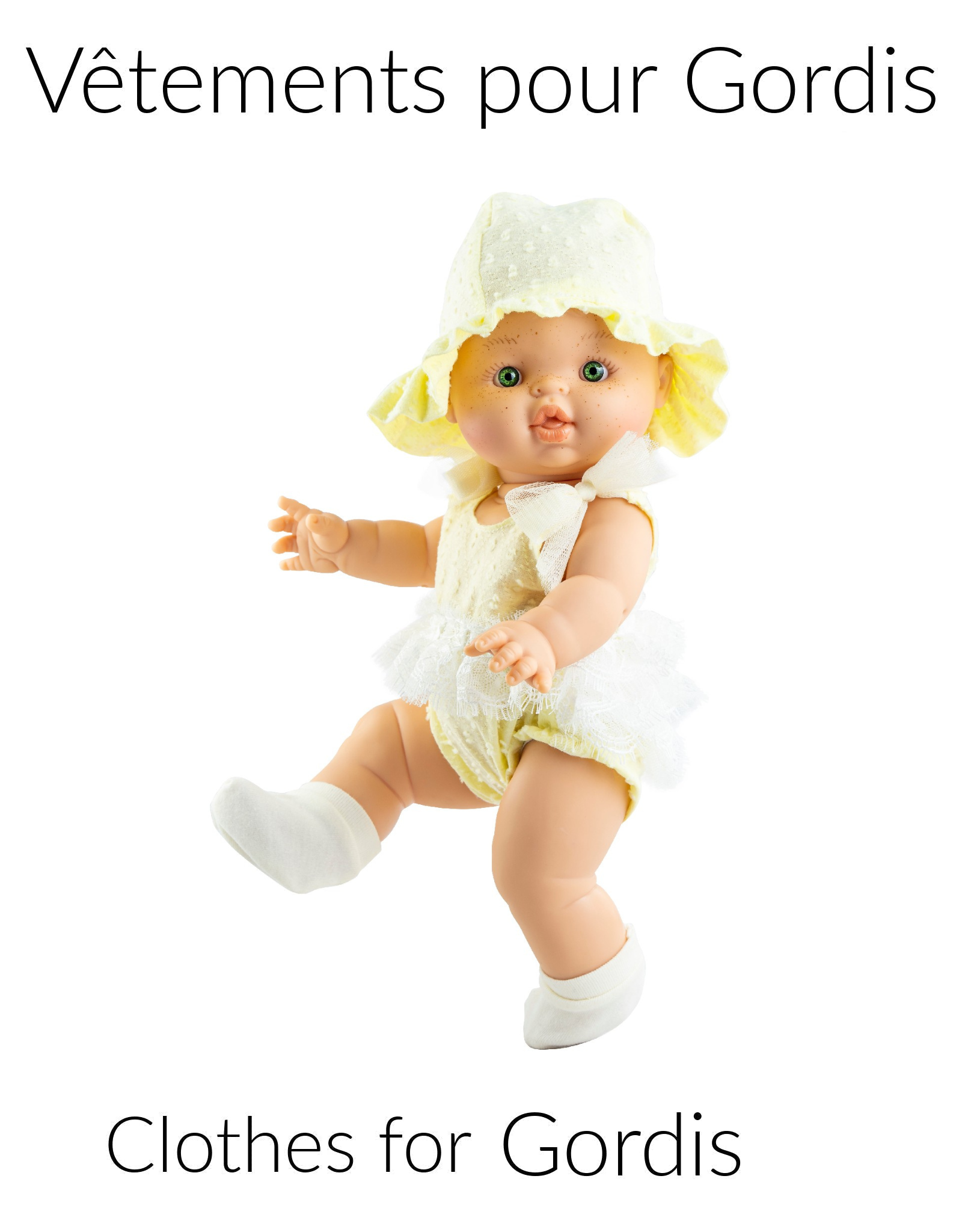 Gordis Doll Clothes - One-Piece Romper and Yellow Hat with White Socks - PAOLA REINA