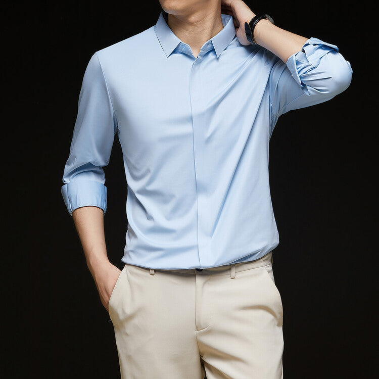 Men's Ice Silk Formal Shirt Half Sleeve Cardigan Canada | EX-STOCK