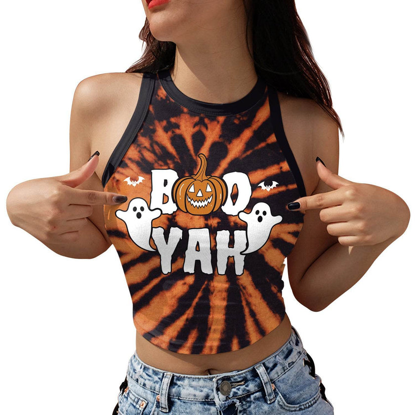 Halloween Printed Skeleton Skull Vest crop Top For Women